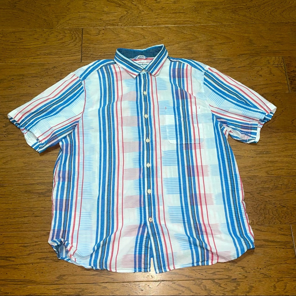 Tommy Bahama Short Sleeve Button Down Cotton Plaid Shirt Men's XL